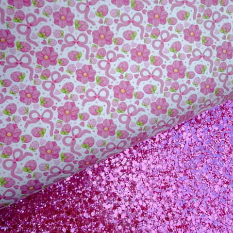 Duo Coquette Bow Strawberries Glitter & Leather Sheets