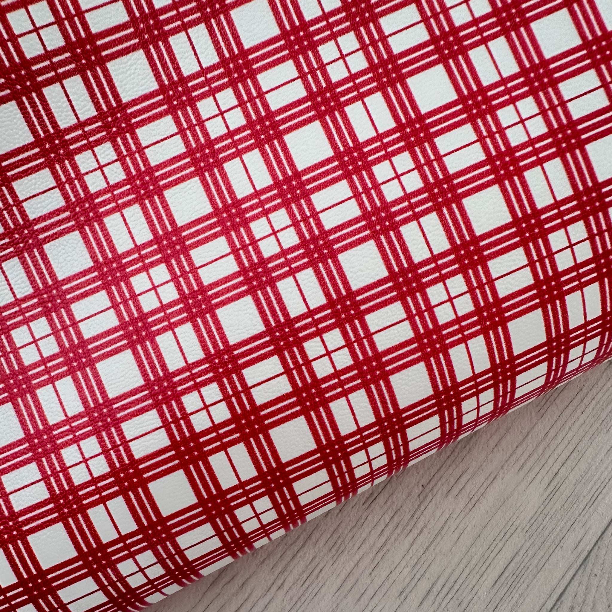 White & Red Tartan Leatherette