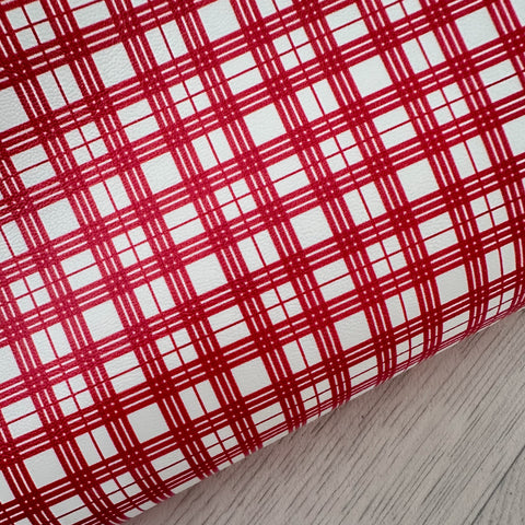 White & Red Tartan Leatherette