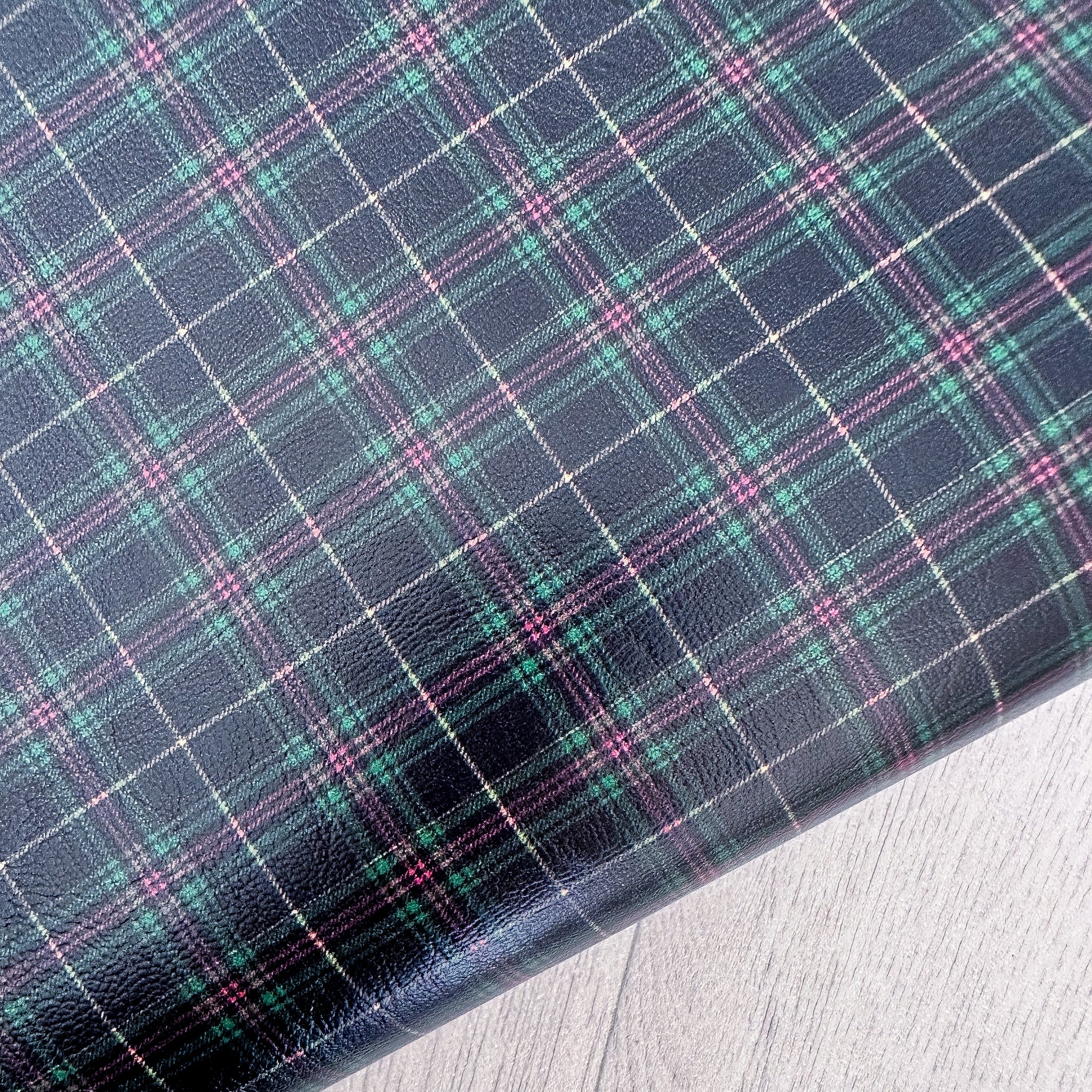 Navy Tartan Leatherette