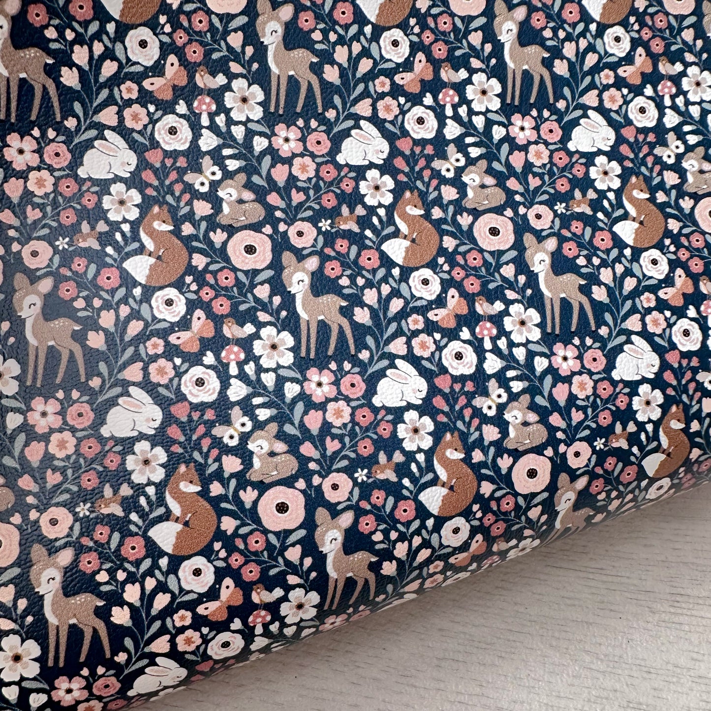 Navy Woodland Animals Faux Leather Sheet