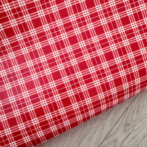 Red & White Tartan Leatherette