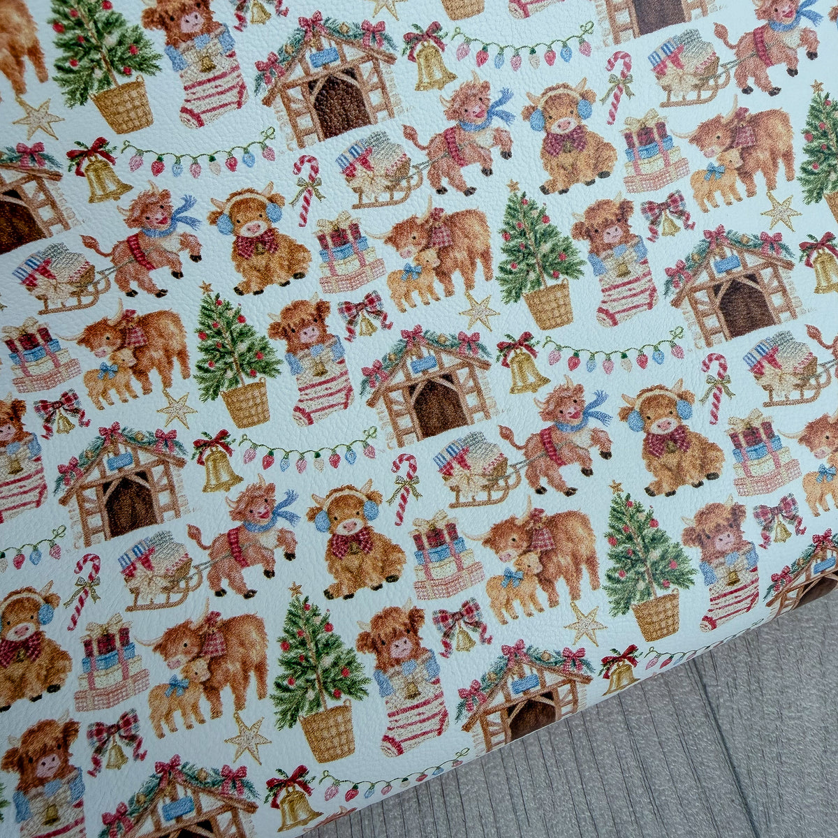 Merry Highland Cow-mas Faux Leather Sheet