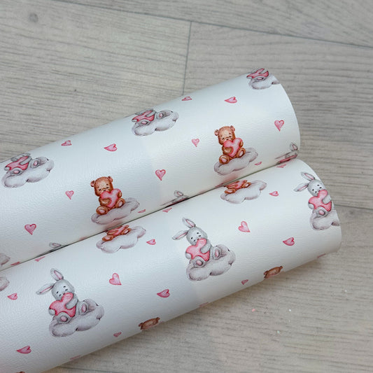 Heart Bunnys & Bears On Clouds Leatherette