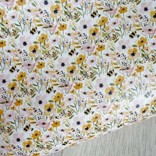Floral Bees Faux Leather Sheet