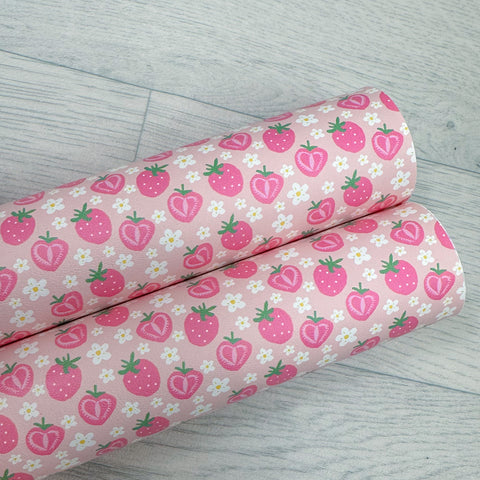 Pink Flower Strawberry Leatherette
