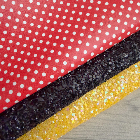 Trio Vintage Mouse Red Glitter & Leather Sheets