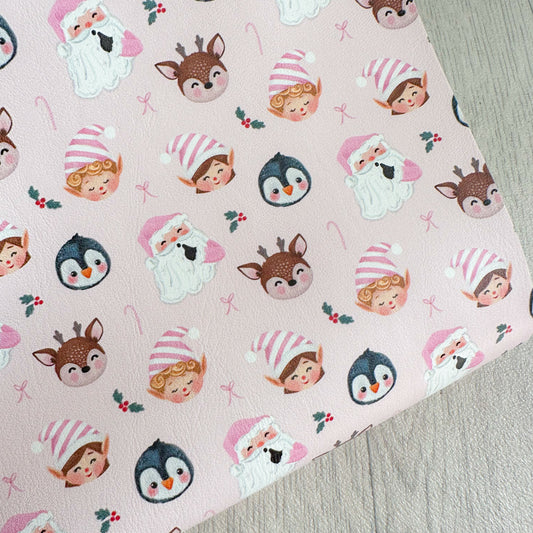Santa Buddies Pink On Pale Pink Leatherette