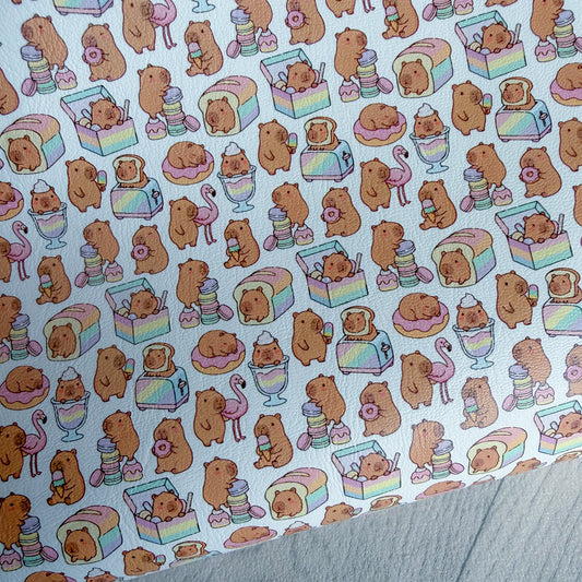 Rainbow Capybara Faux Leather Sheet