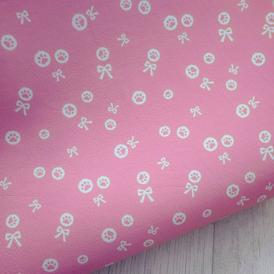 Pink Paw Bows Faux Leather Sheet
