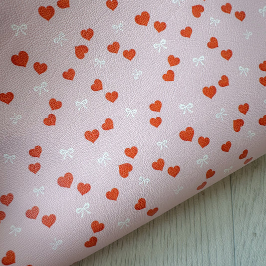 Red Hearts & White Bows Leatherette