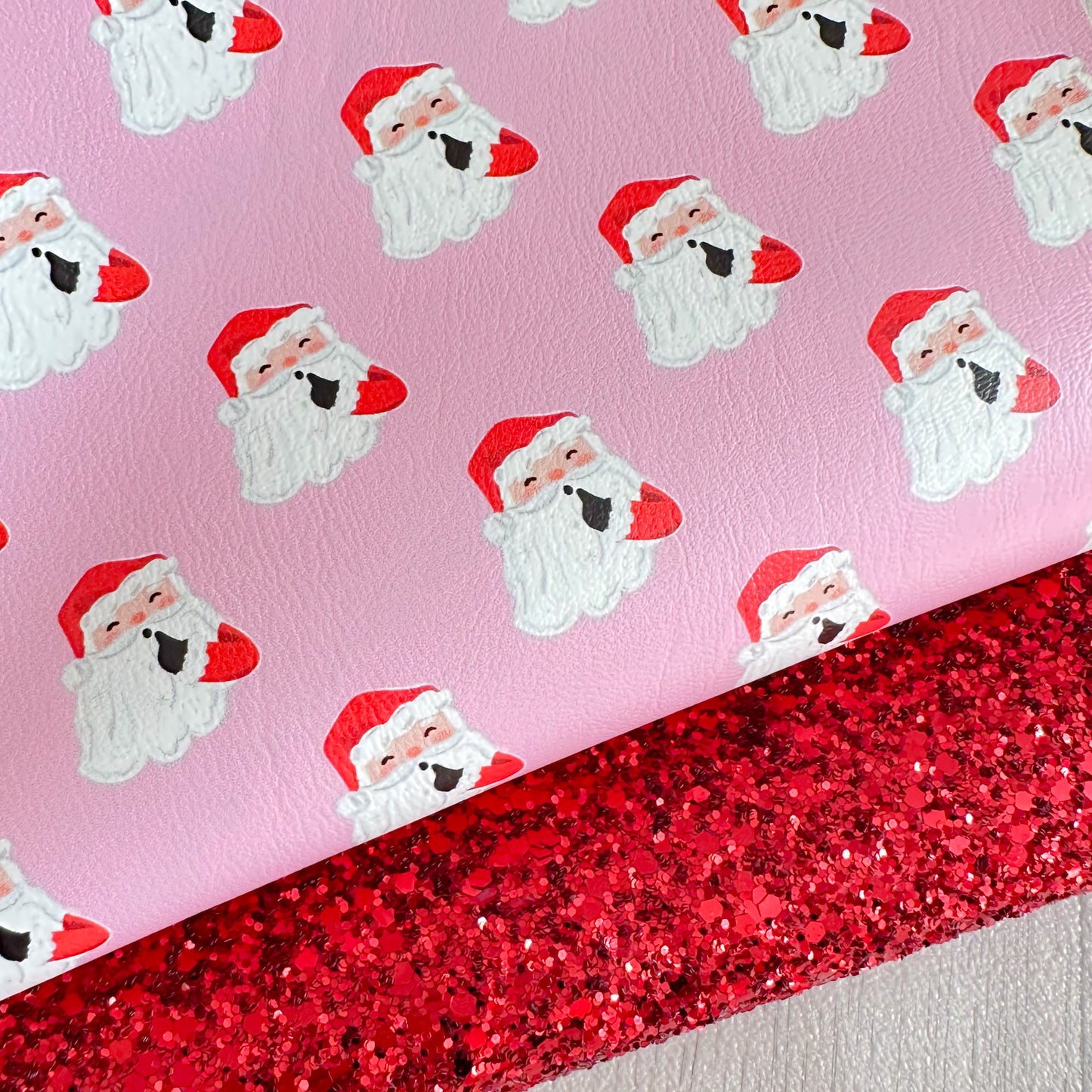 Red Shh Santa On Pink Glitter Duo