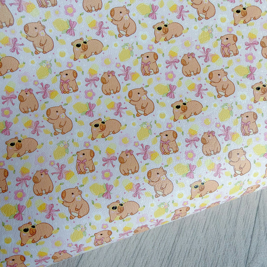 Lemon Capybara Faux Leather Sheet