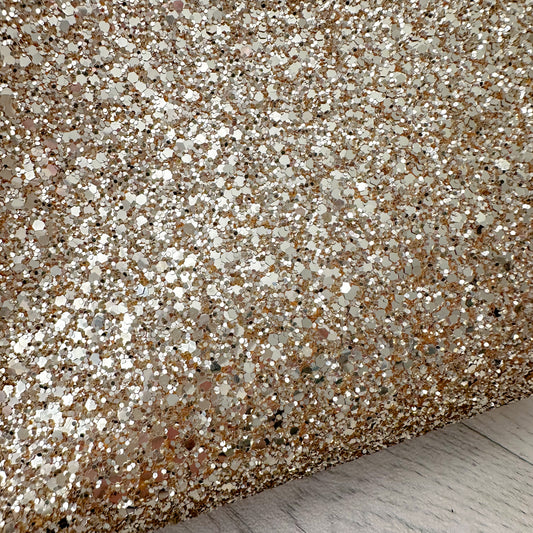 Pale Gold Champagne Glitter Fabric Sheet – Sparkly Chunky Glitter Material – Sparkle for Bows, Crafts & Accessories DIY Decor – Hollywood