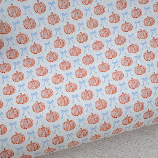 Blue Bow Pumpkin Faux Leather Sheet