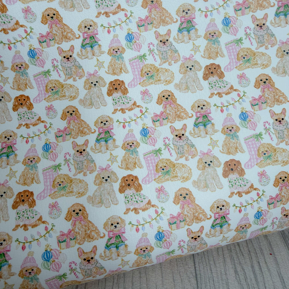 Whimsy Festive Dogs Faux Leather Sheet