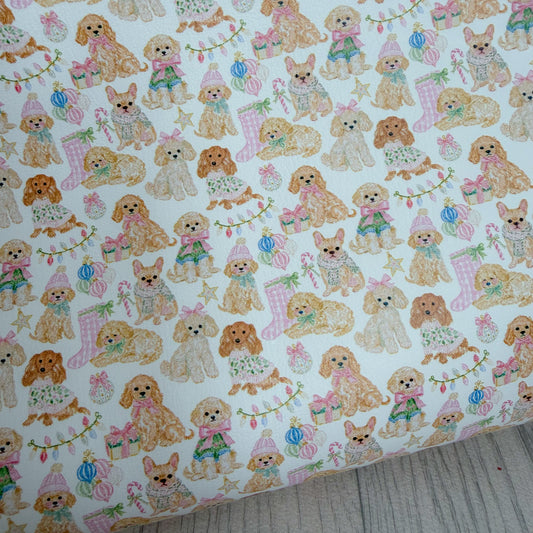 Whimsy Festive Dogs Faux Leather Sheet