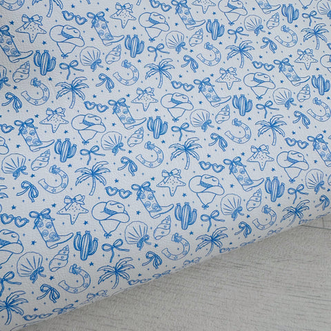 Costal Cow Girl Blue Leatherette