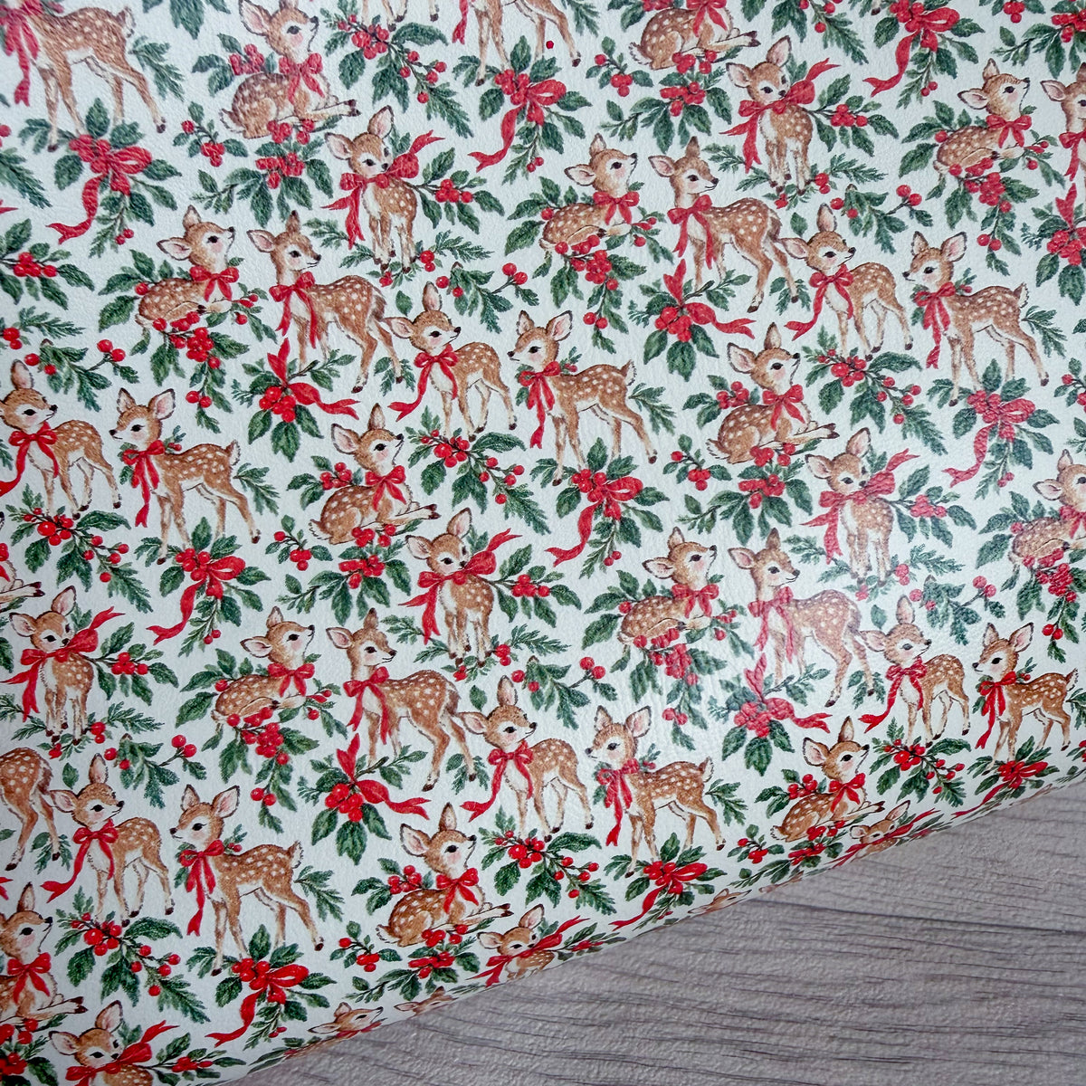 Deer Foliage & Red Bows Faux Leather Sheet
