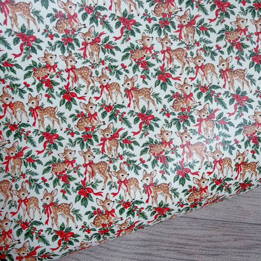 Deer Foliage & Red Bows Faux Leather Sheet