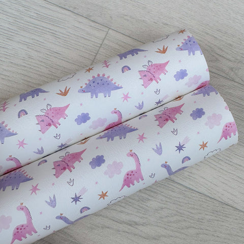 Pink & Lilac Dinosaurs Leatherette