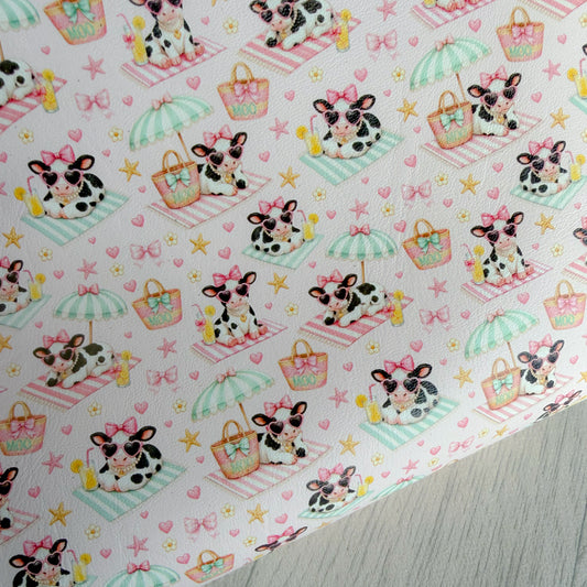 Sunbathing Cow Faux Leather Sheet