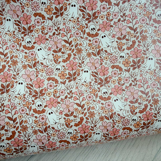 Meadow Floral Halloween Faux Leather Sheet