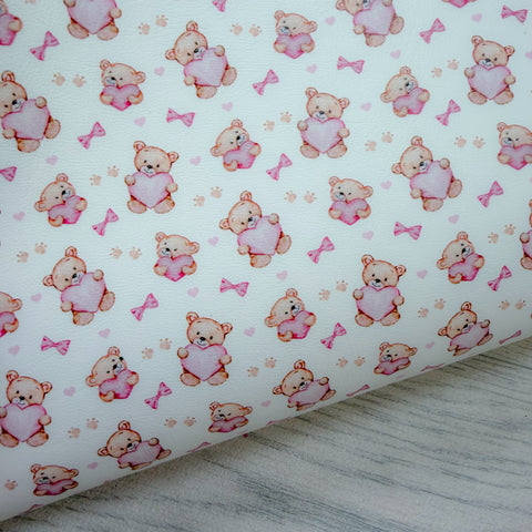Bear Pink Hearts Leatherette