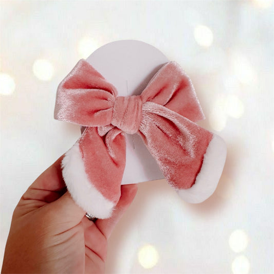 Pre-Made Pink Velvet & Fur Bow Strips
