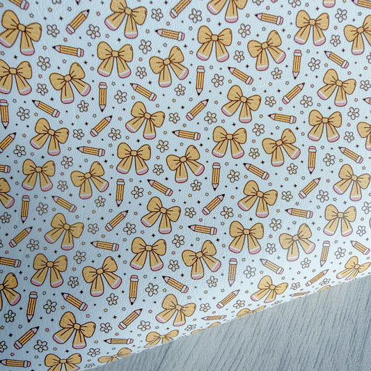 White Pencils & Bow Faux Leather Sheet