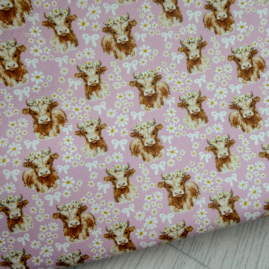 Honey Highland Cow Pink Faux Leather Sheet