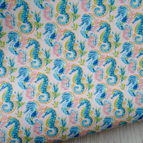 Blue Seahorses Faux Leather