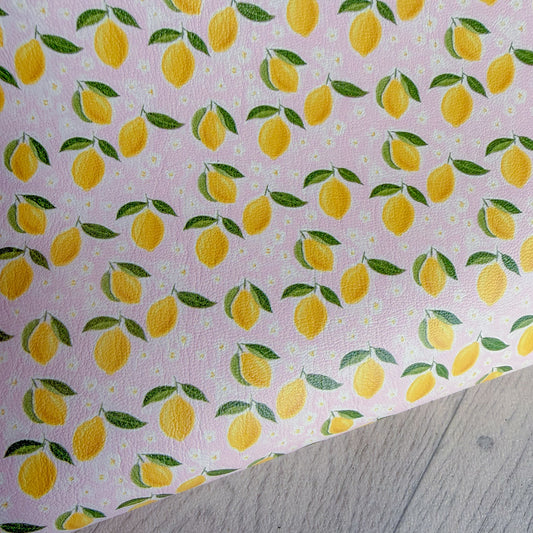 Pink Lemon Daisies Faux Leather Sheet
