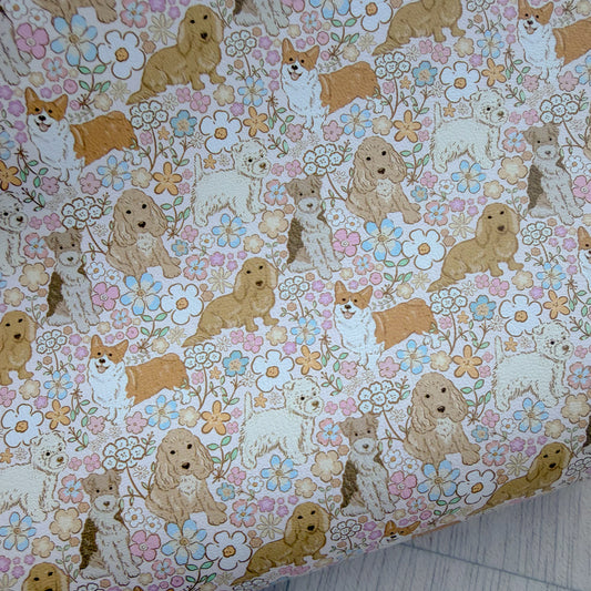 Floral Pooches Faux Leather Sheet