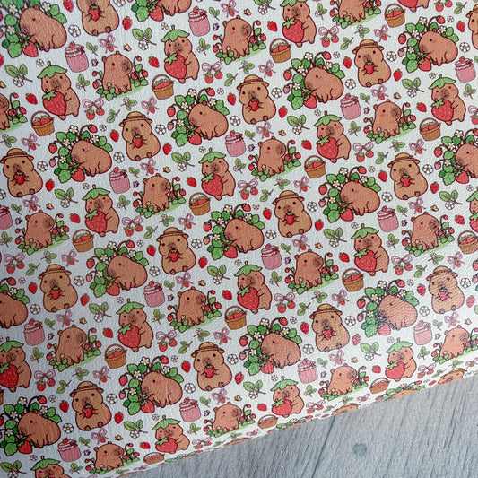 Strawberry Capybara Faux Leather Sheet