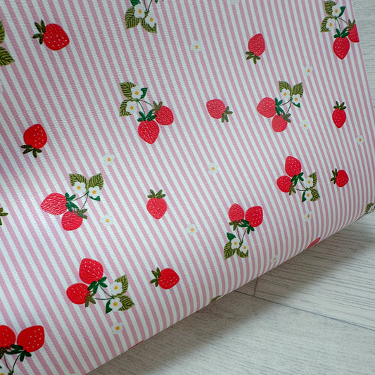 Pink Strawberry Stripes Leatherette