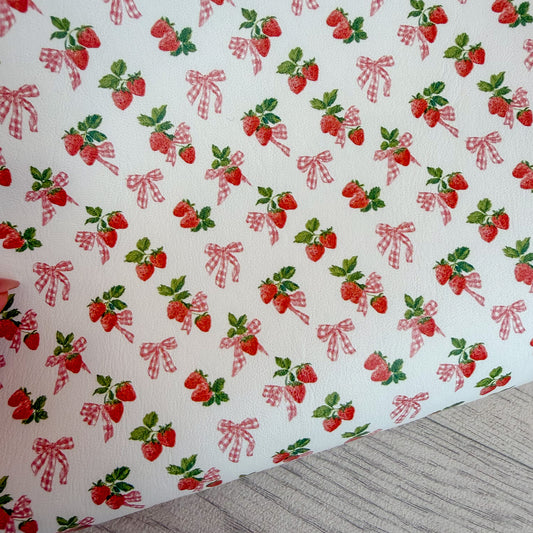 Bow Gingham Strawberry Faux Leather Sheet