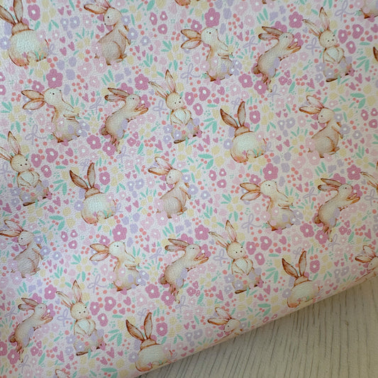 Fun Pink Blooms Bunnys Leatherette