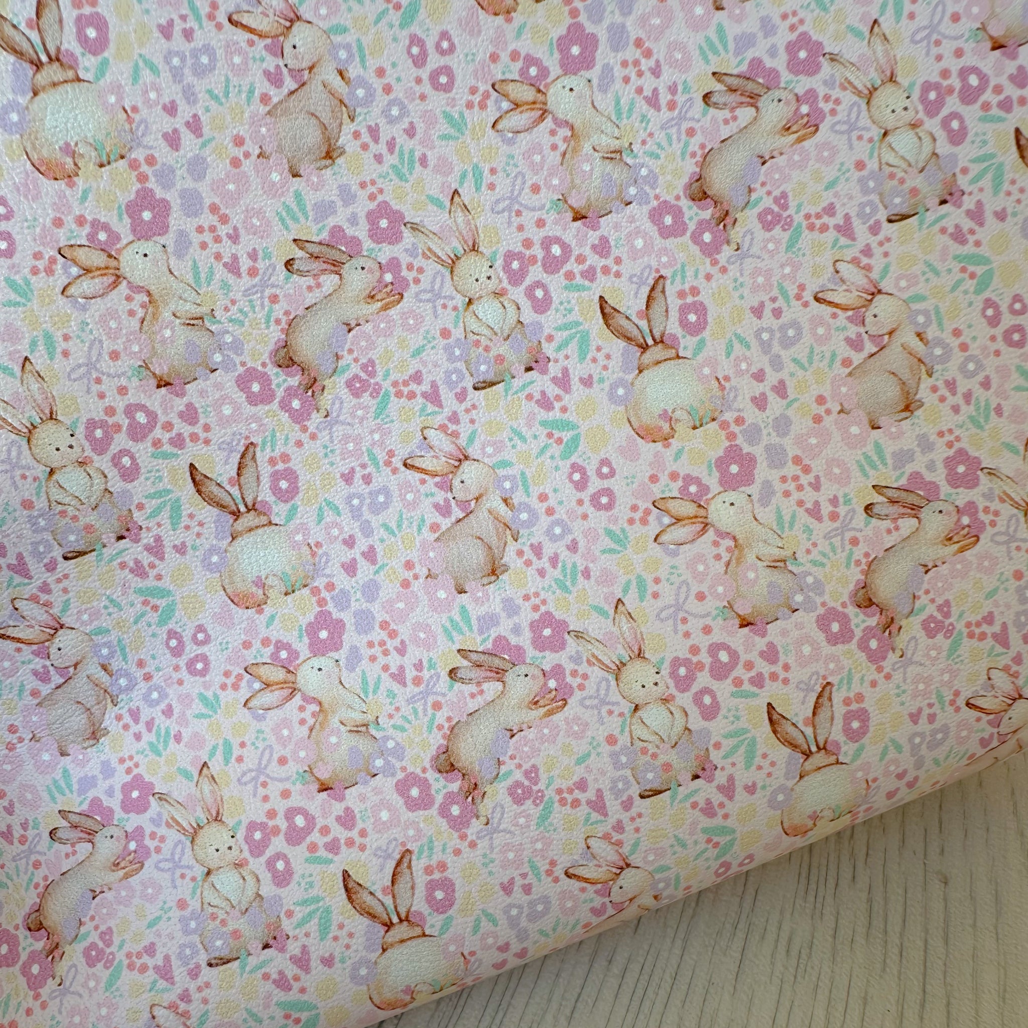 Fun Pink Blooms Bunnys Leatherette
