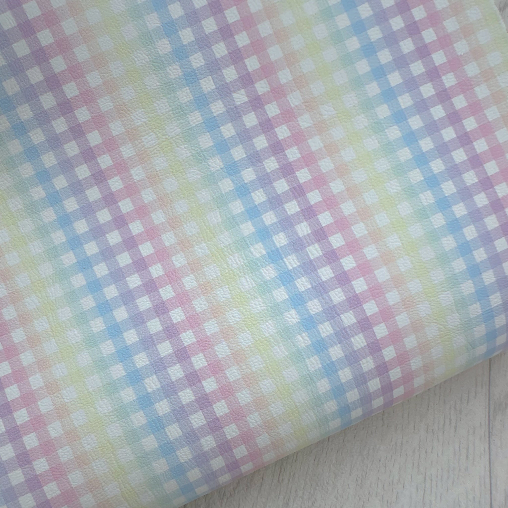Pastel Rainbow Gingham Leatherette
