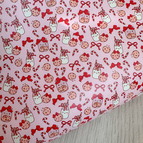 Bow Cookies & Milk Pink Background Leatherette