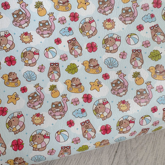 Summer Capybara Faux Leather Sheet
