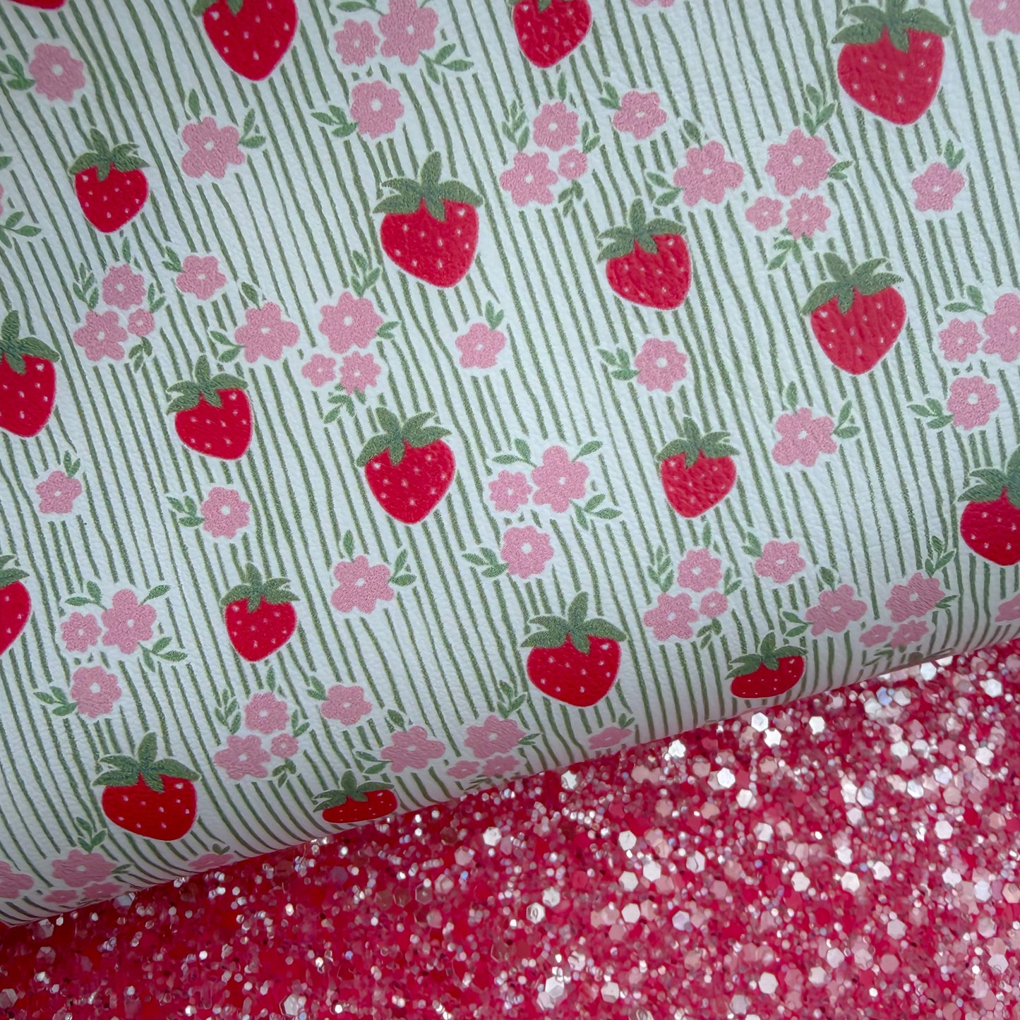 Duo Strawberry Stripy Green Glitter & Leather Sheets