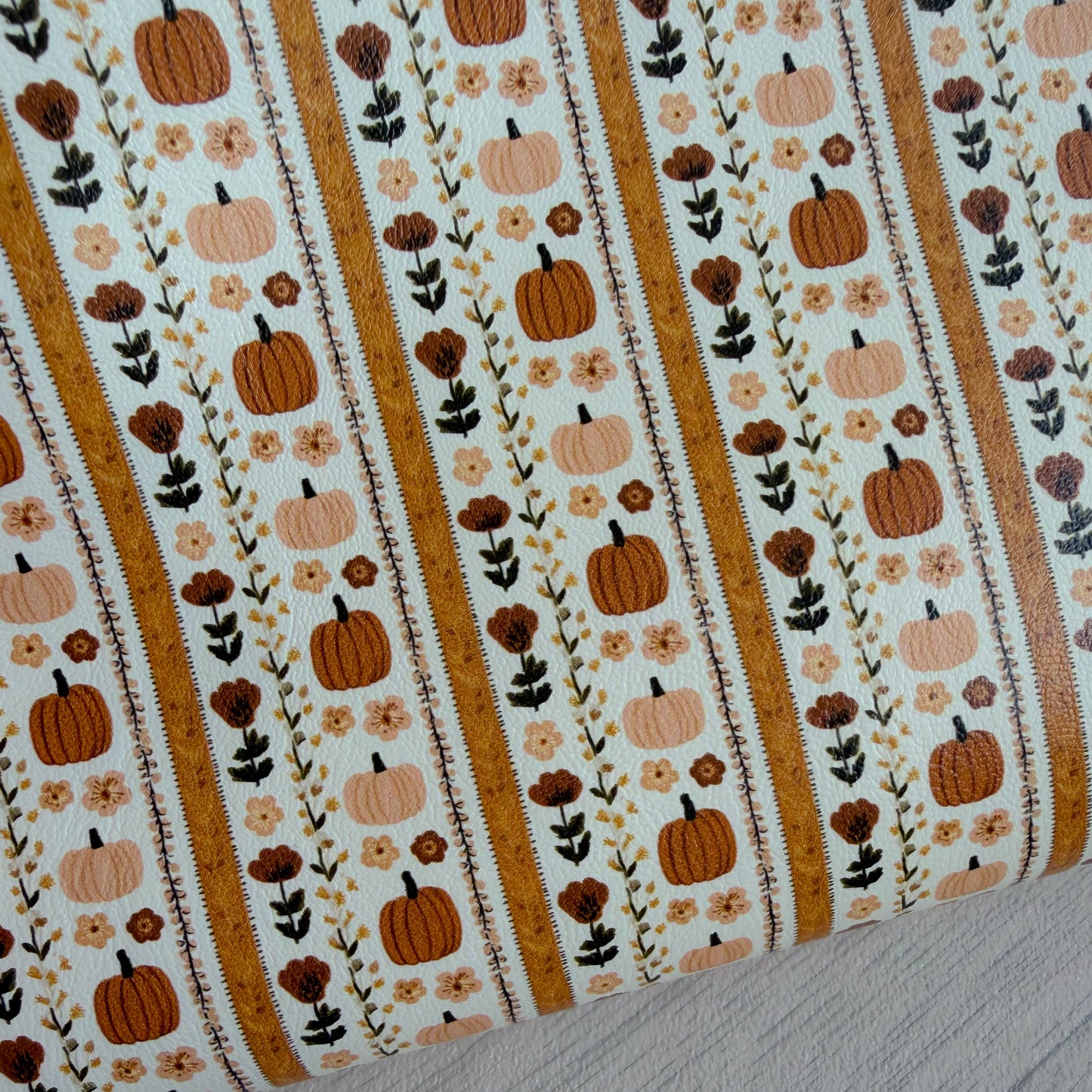 Pumpkin Autumn Stripes Faux Leather Sheet