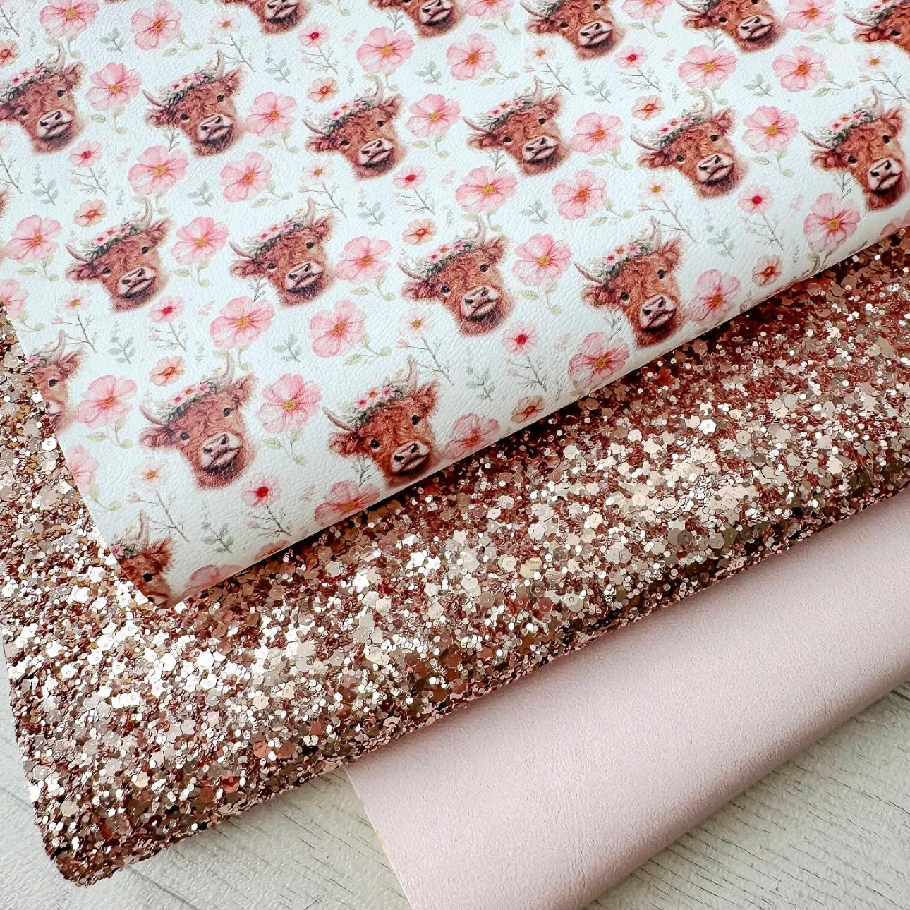 Floral Highland Cows Glitter Trio