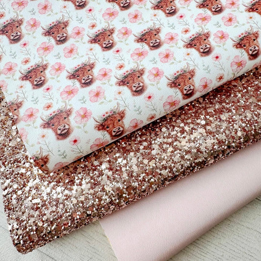 Floral Highland Cows Glitter Trio