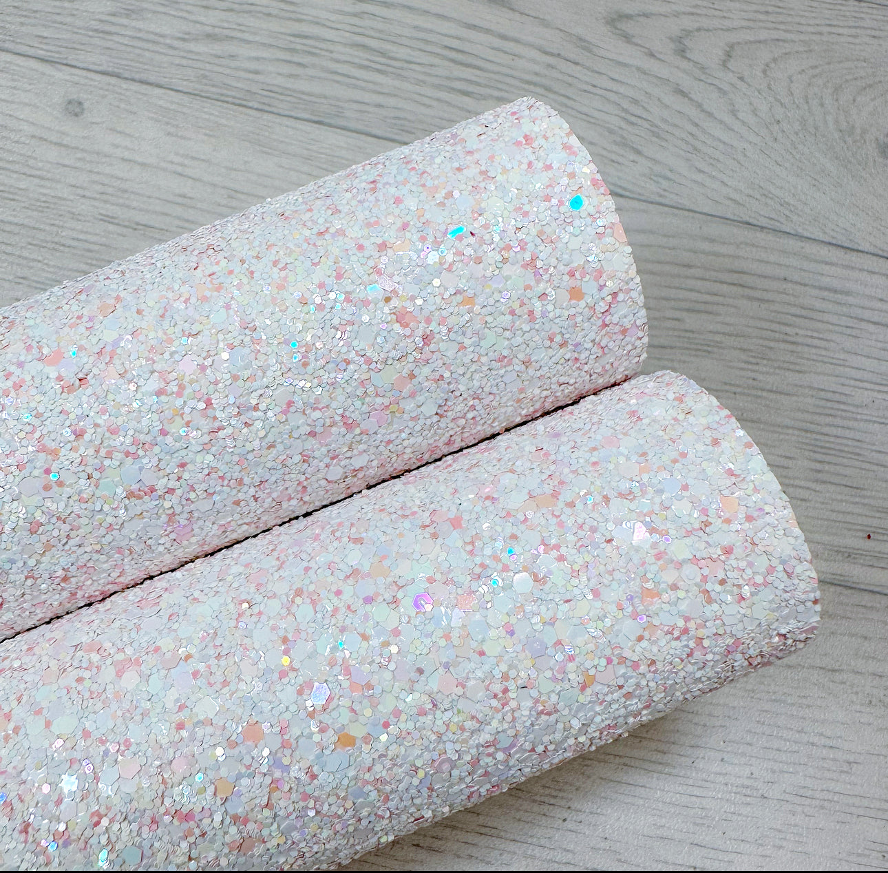White and baby pink chunky glitter fabric a4 sheet 
