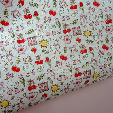 Stripe Spring Ducks Faux Leather Sheet