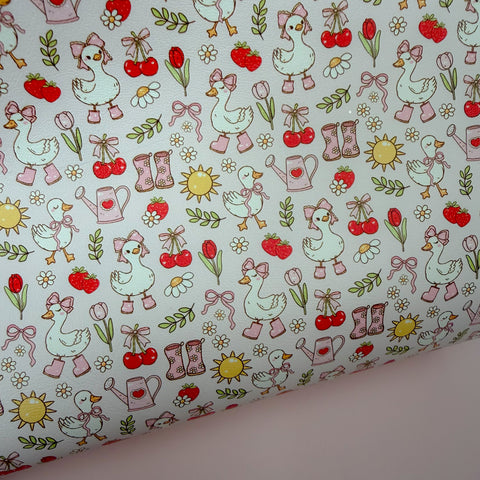 Spring Ducks Faux Leather Sheet