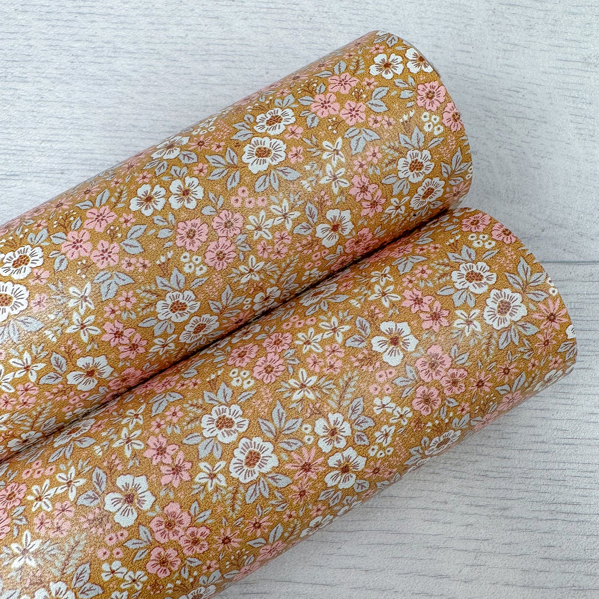 Ditsy Mustard Floral Leatherette